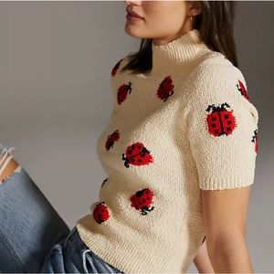 Anthropologie Mauve Ladybug Sweater.  EUC. Size Small. Cotton blend.